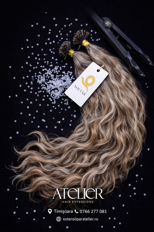 Extensii din par natural ondulat, cu cheratina ,55cm (mini-cheratina)